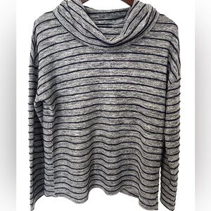 TRIBAL Gray Navy Striped Cowl Neck Top